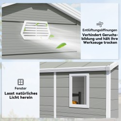 Pihavarasto puutarhaan, kierrätetty polypropeeni, satulakatto, 4,1 m², 240 x 190 x 228 cm, vaaleanharmaa