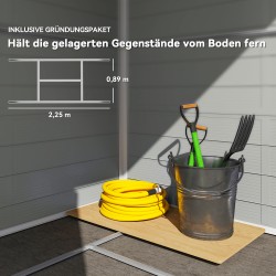 Pihavarasto puutarhaan, kierrätetty polypropeeni, satulakatto, 4,1 m², 240 x 190 x 228 cm, vaaleanharmaa