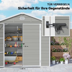 Pihavarasto puutarhaan, kierrätetty polypropeeni, satulakatto, 4,1 m², 240 x 190 x 228 cm, vaaleanharmaa