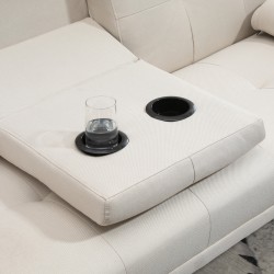 3-istuttava vuodesohva klik-klak-mekanismilla, pöytätasolla ja pellavapintaisella verhoilulla, 181 cm, beige