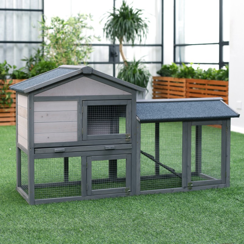 Kanin- ja pieneläinhäkki ulkokäyttöön kuusipuuta 147 x 54 x 84 cm tummanharmaa