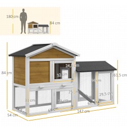 Kanin häkki 2 kerrosta puinen ulkohäkki bitumikatolla 147x54x84 cm keltainen