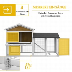 Kanin häkki 2 kerrosta puinen ulkohäkki bitumikatolla 147x54x84 cm keltainen