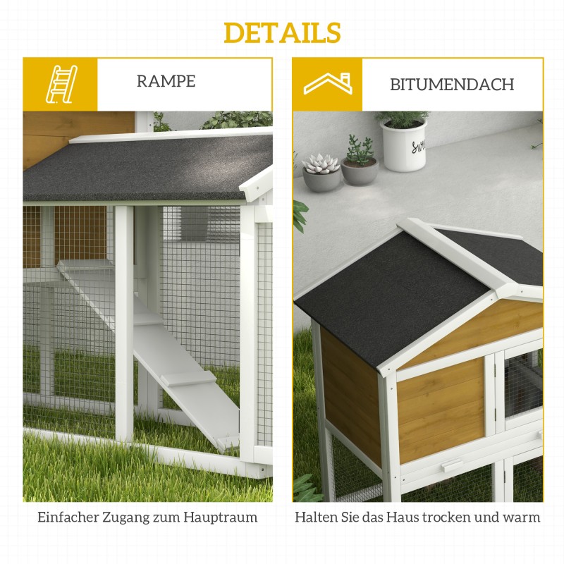 Kanin häkki 2 kerrosta puinen ulkohäkki bitumikatolla 147x54x84 cm keltainen