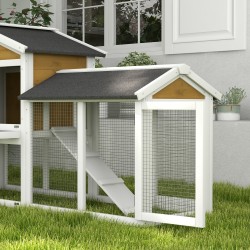 Kanin häkki 2 kerrosta puinen ulkohäkki bitumikatolla 147x54x84 cm keltainen