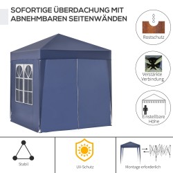 Paviljonki ulkokäyttöön teräsrungolla 2 x 2 m, 4 irrotettavaa seinää, sininen