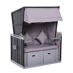 Kahden hengen polyrottinkinen rantatuoli säätöselkänojalla 118 x 79 x 150 cm harmaa