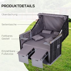 Kahden hengen polyrottinkinen rantatuoli säätöselkänojalla 118 x 79 x 150 cm harmaa