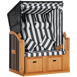 Kahden hengen rantatuoli katoksella ja jalkatuilla puu ja PE rottinki harmaa valkoinen