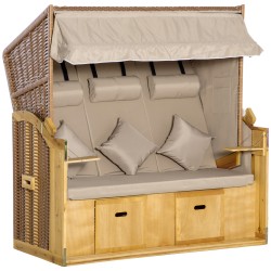 3 hengen aurinkolepotuoli katoksella PE rottinki säädettävä selkänoja 150 x 79 x 160 cm luonnonväri