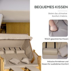 3 hengen aurinkolepotuoli katoksella, PE-rottinki, säädettävä selkänoja, 150 x 79 x 160 cm, luonnonväri