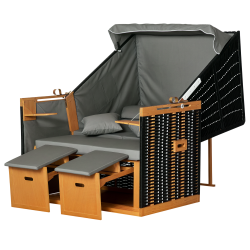 Puutarhan rantatuoli kahdelle säädettävä selkänoja ja jalkatuet säänkestävä polyrottinki vaaleanharmaa