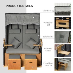 Puutarhan rantatuoli kahdelle, säädettävä selkänoja ja jalkatuet, säänkestävä polyrottinki, vaaleanharmaa