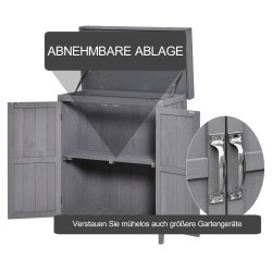 Ulkosäilytyskaappi puutarhaan, kuusi, 2 hyllyä, kaksiosainen ovi ja klappikansi, 74 x 43 x 88 cm, harmaa