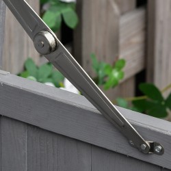 Ulkosäilytyskaappi puutarhaan, kuusi, 2 hyllyä, kaksiosainen ovi ja klappikansi, 74 x 43 x 88 cm, harmaa