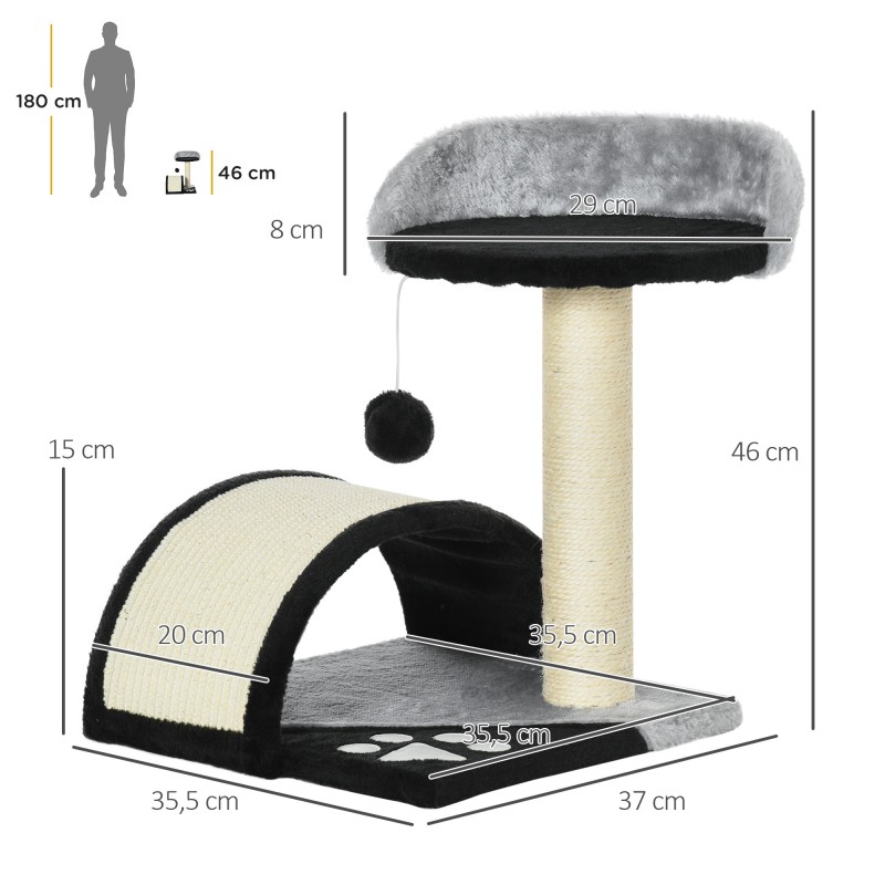 Kissan raapimispuu leikkipalloilla sisalilla, pienille kissoille, 35,5 x 37 x 46 cm, musta