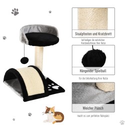 Kissan raapimispuu leikkipalloilla sisalilla, pienille kissoille, 35,5 x 37 x 46 cm, musta