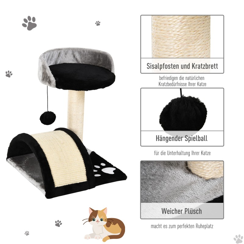 Kissan raapimispuu leikkipalloilla sisalilla, pienille kissoille, 35,5 x 37 x 46 cm, musta