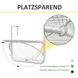 Parvekkeen ripustettava puolipyöreä metallipöytä 60 x 45 x 50 cm valkoinen