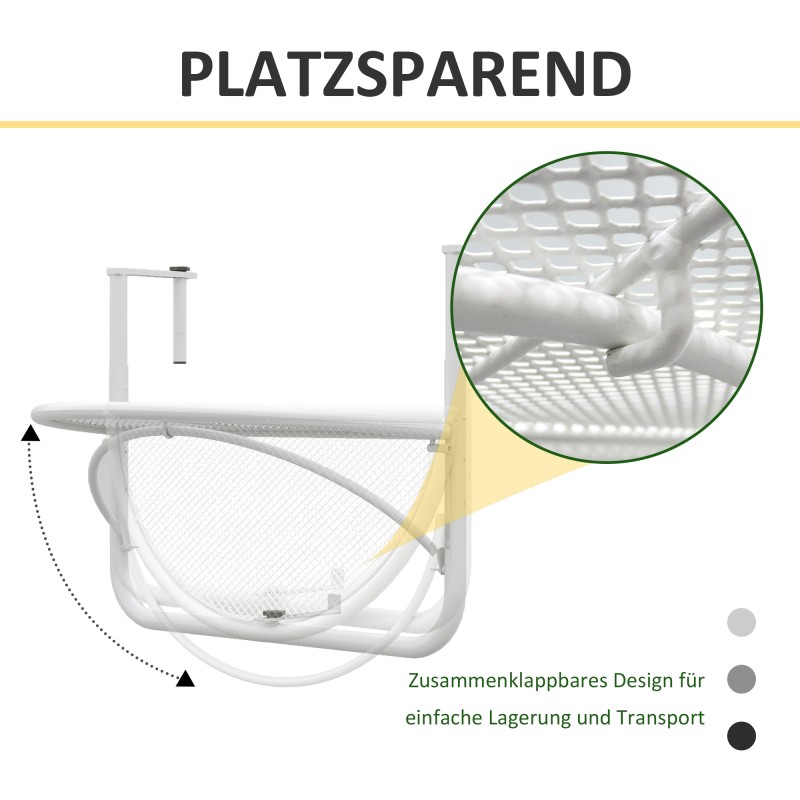 Parvekkeen ripustettava puolipyöreä metallipöytä 60 x 45 x 50 cm valkoinen