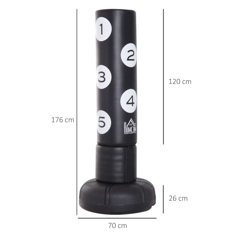 Vapaasti seisova nyrkkeilypussi jalustalla, muovia, 176 cm, musta