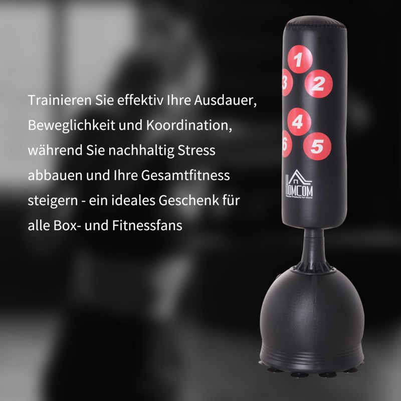 Vapaasti seisova nyrkkeilysäkki aikuisille 165 cm, imukuppijalusta, musta