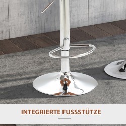 Säädettävät baarituolit selkänojalla ja jalkatuella, keinonahka, 2 kpl, musta/hopea