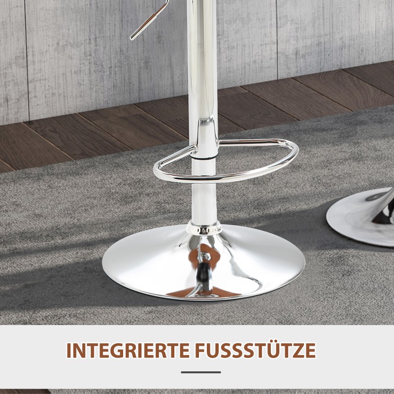 Säädettävät baarituolit selkänojalla ja jalkatuella, keinonahka, 2 kpl, musta/hopea