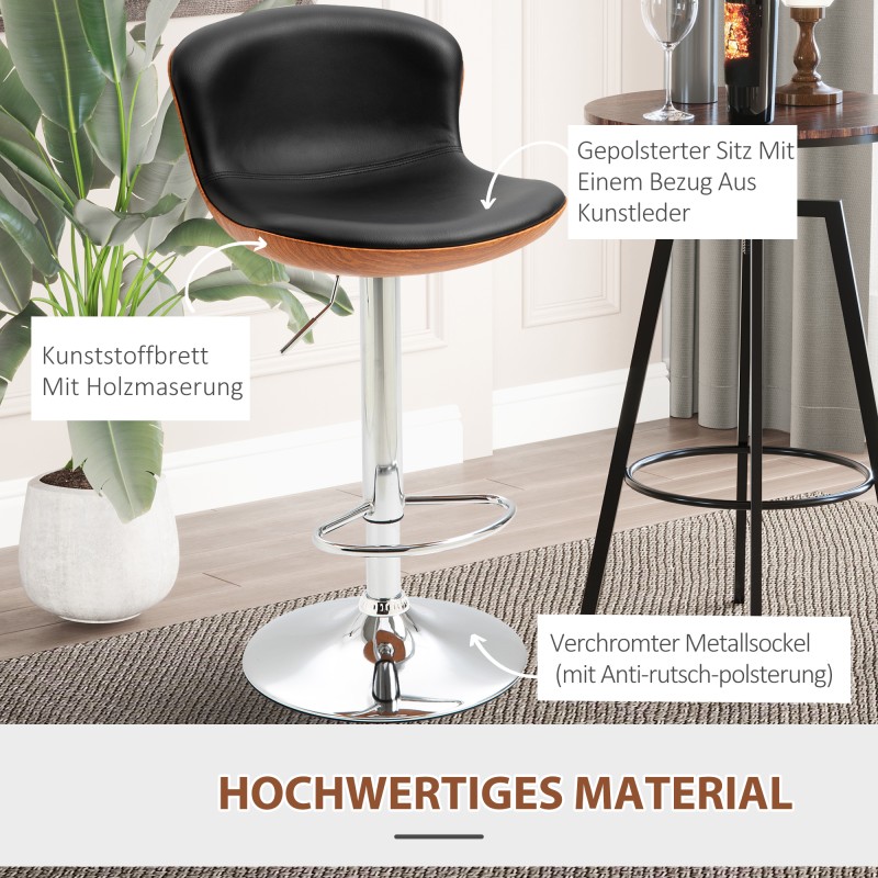 Säädettävät baarituolit selkänojalla ja jalkatuella, keinonahka, 2 kpl, musta/hopea