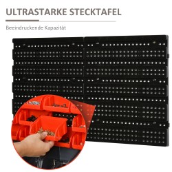 Seinälle asennettava säilytysjärjestelmä pienosille, 30 laatikkoa, 2 taustalevyä, 37,5 x 18 x 63 cm, punainen/harmaa/musta