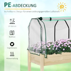 Korotettu kasvatuslaatikko suojakatteella, täyspuu ja teräs, 121 x 55 x 117 cm, luonnonpuu