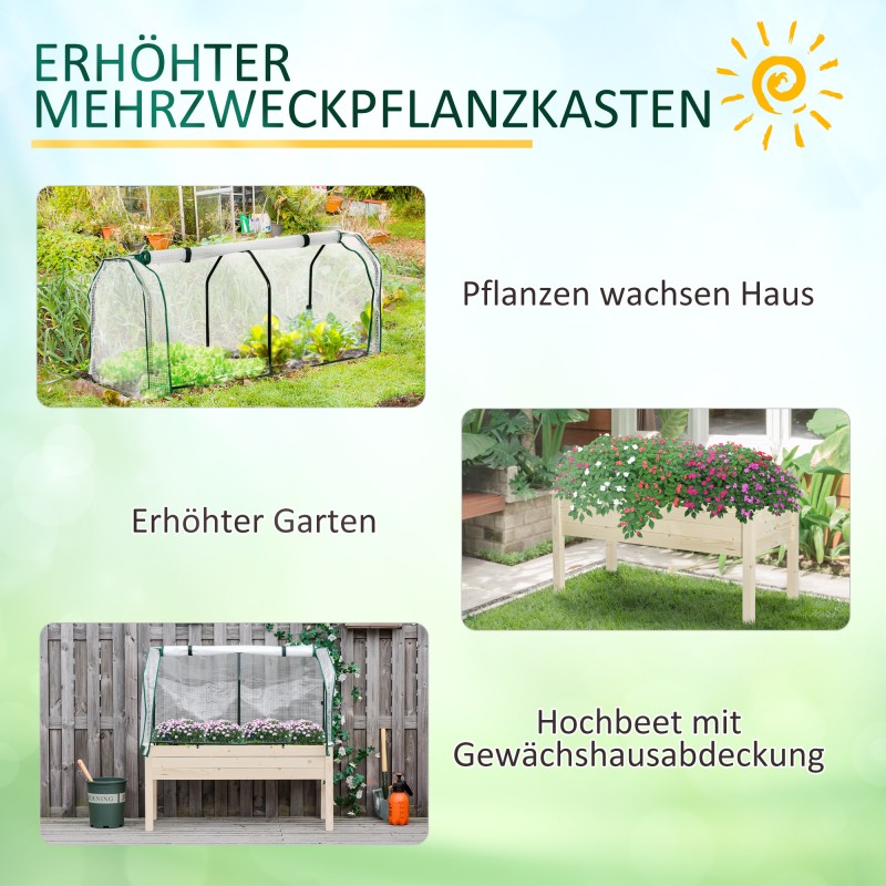 Korotettu kasvatuslaatikko suojakatteella, täyspuu ja teräs, 121 x 55 x 117 cm, luonnonpuu