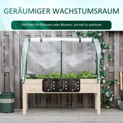 Korotettu kasvatuslaatikko suojakatteella, täyspuu ja teräs, 121 x 55 x 117 cm, luonnonpuu