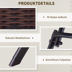 Polyrattan bistrosetti 2 hengelle, taitettava puutarhakalustesetti, metalli/PE-röttinki, ruskea, 3 osaa