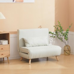 Yhden hengen leposohva vuodesohva säädettävä selkänoja 94 x 78 x 80 cm cremevalkoinen polyesteri kumipuu