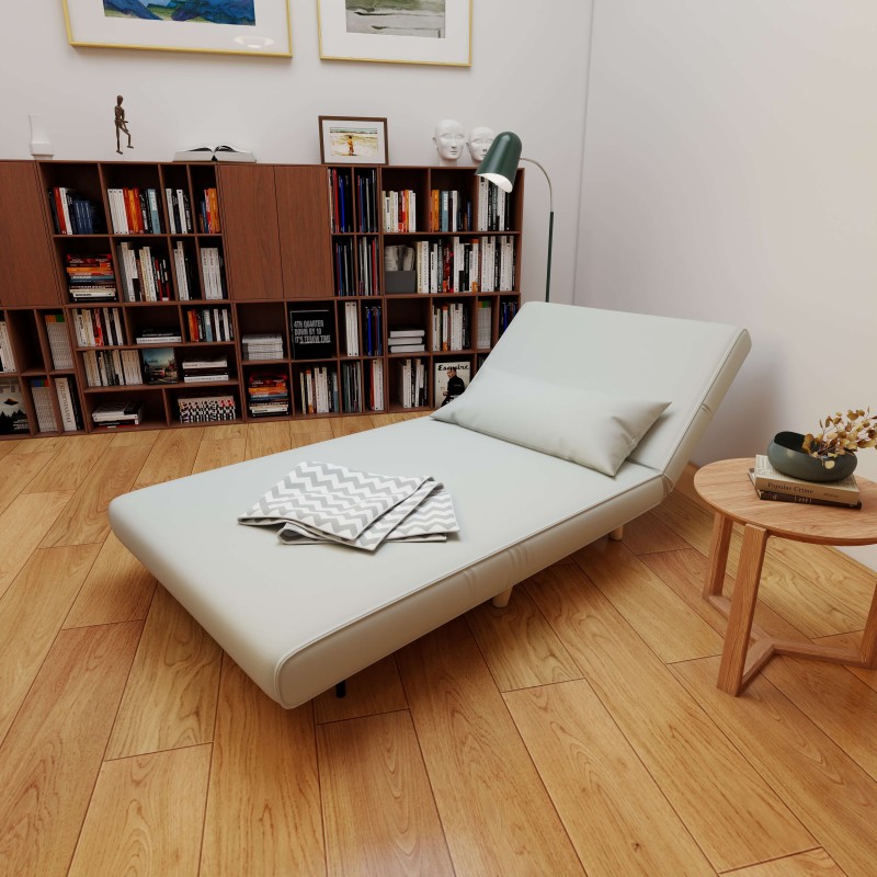 Yhden hengen leposohva vuodesohva säädettävä selkänoja 94 x 78 x 80 cm cremevalkoinen polyesteri kumipuu