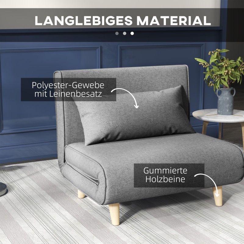 Yhden hengen vuodesohvatuoli, säädettävä selkänoja, leinenimitaatio, 94 x 78 x 80 cm, harmaa