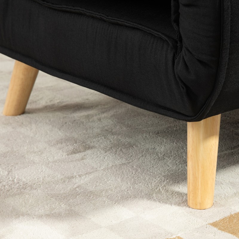 Yhden hengen lepotuoli vuodeominaisuudella, pellavamainen kangas, 94x78x80 cm, 350 kg, musta