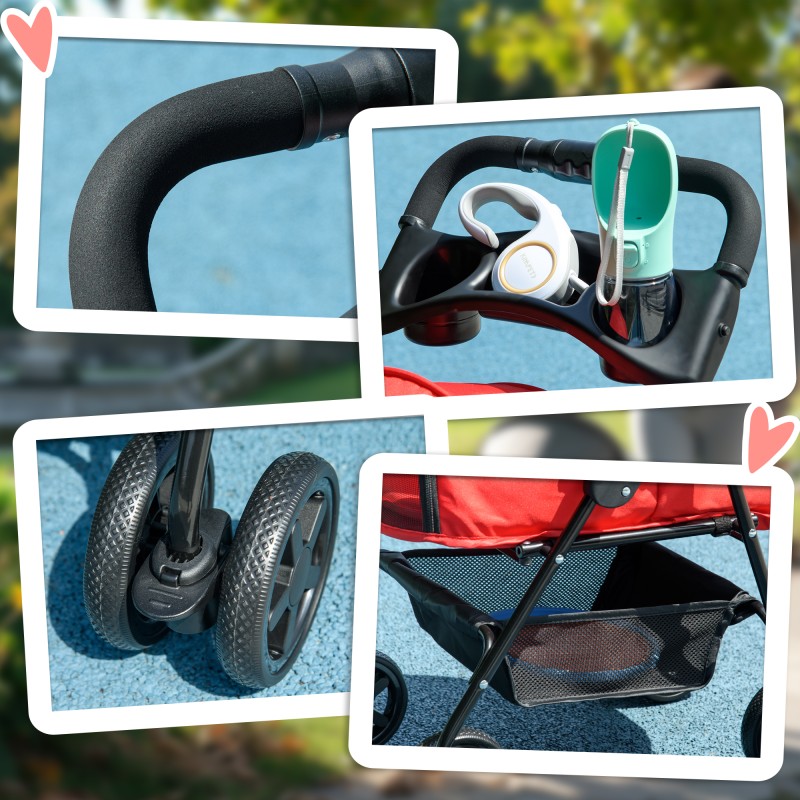 Koiranrattaat pienille koirille teräsrungolla 67 x 45 x 96 cm, enint. 4 kg, punainen