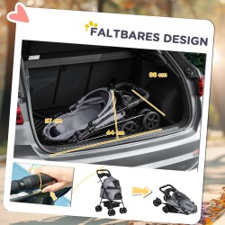 Koiranrattaat pienille koirille teräsrunko 67 x 45 x 96 cm enint. 4 kg harmaa