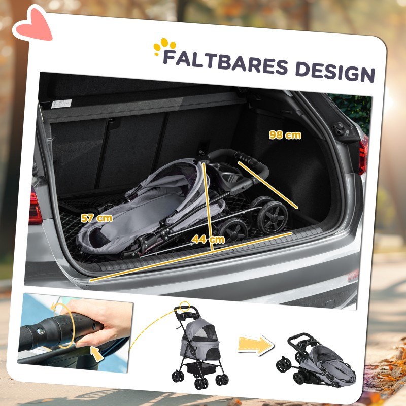 Koiranrattaat pienille koirille teräsrunko 67 x 45 x 96 cm enint. 4 kg harmaa