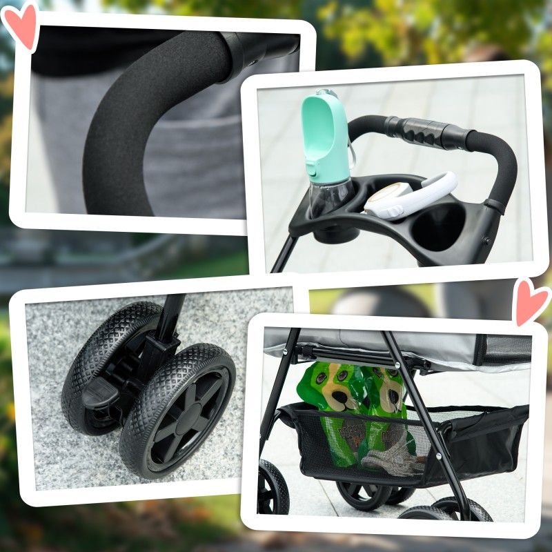 Koiranrattaat pienille koirille teräsrunko 67 x 45 x 96 cm enint. 4 kg harmaa