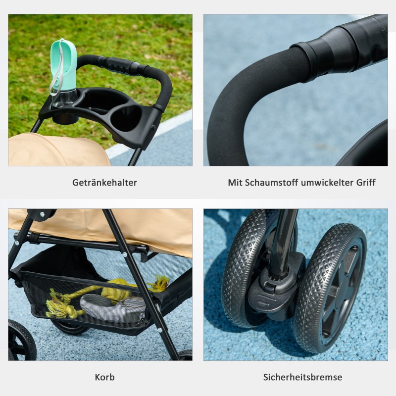 Koiranrattaat pienille koirille, teräsrunko, taittuva, 67 x 45 x 96 cm, khaki