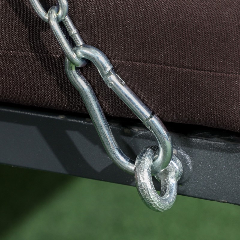 Puutarhakeinu 3 hengelle, metallirunko, säädettävä aurinkokatos, 198 x 118 x 168 cm, ruskea