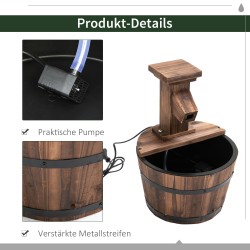 Puutarhan vesiaihe puuämpäriin, kuusipuu ja metalli, Ø27 x 37 cm, tumma luonnonpuu