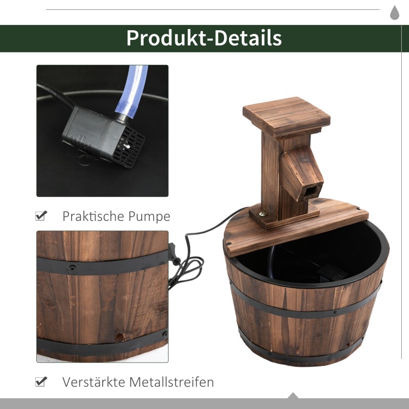 Puutarhan vesiaihe puuämpäriin, kuusipuu ja metalli, Ø27 x 37 cm, tumma luonnonpuu