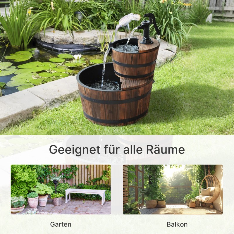Puutarhasuihkulähde 2-tasoinen puinen vesiallas sisä- ja ulkokäyttöön 44,5 x 44,5 x 58,5 cm tummanruskea