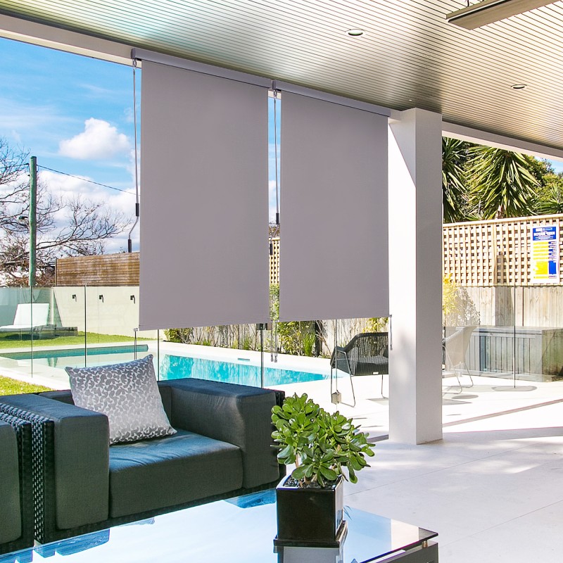 Pystysuuntainen parveke- ja terassikaihdin, alumiini/polyesteri, 200 x 120 cm, harmaa