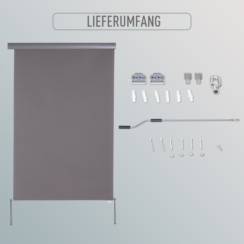 Pystysuuntainen parveke- ja terassikaihdin, alumiini/polyesteri, 200 x 120 cm, harmaa