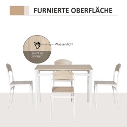 Ruokailuryhmä keittiöön 5-osainen MDF/metalli pöytä 100x63 cm ja 4 tuolia, puu/valkoinen